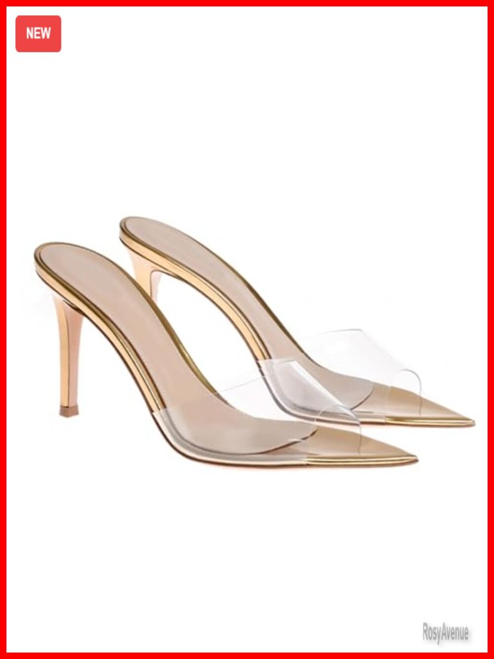 Pointed Open Toe Stiletto Heel Slide Sandals Transparent Strap Mules Women